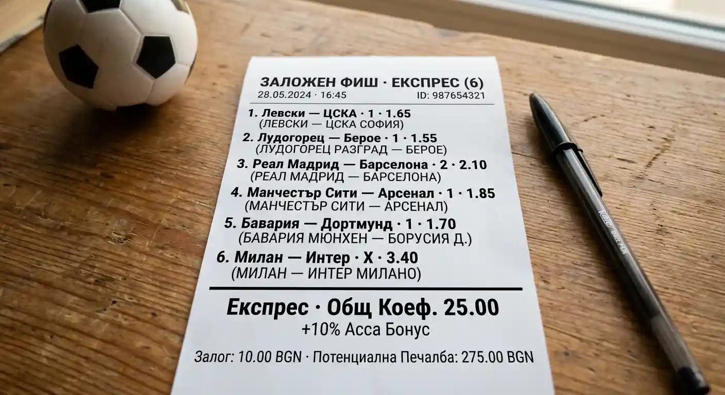 Експрес купон с няколко футболни събития — структура на акумулиращия бонус