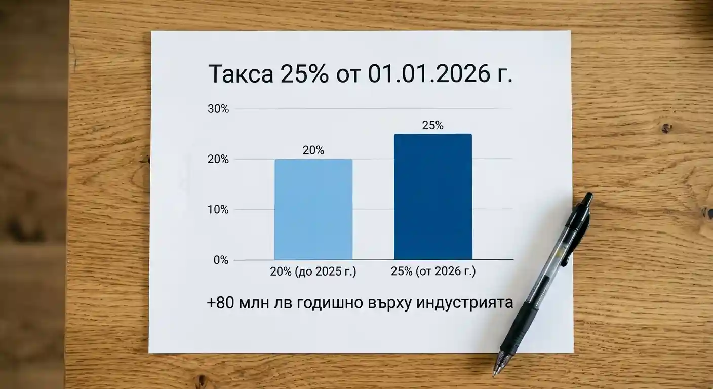 Финансов анализ на повишената такса от 20% на 25% върху брутния приход на лицензирани оператори