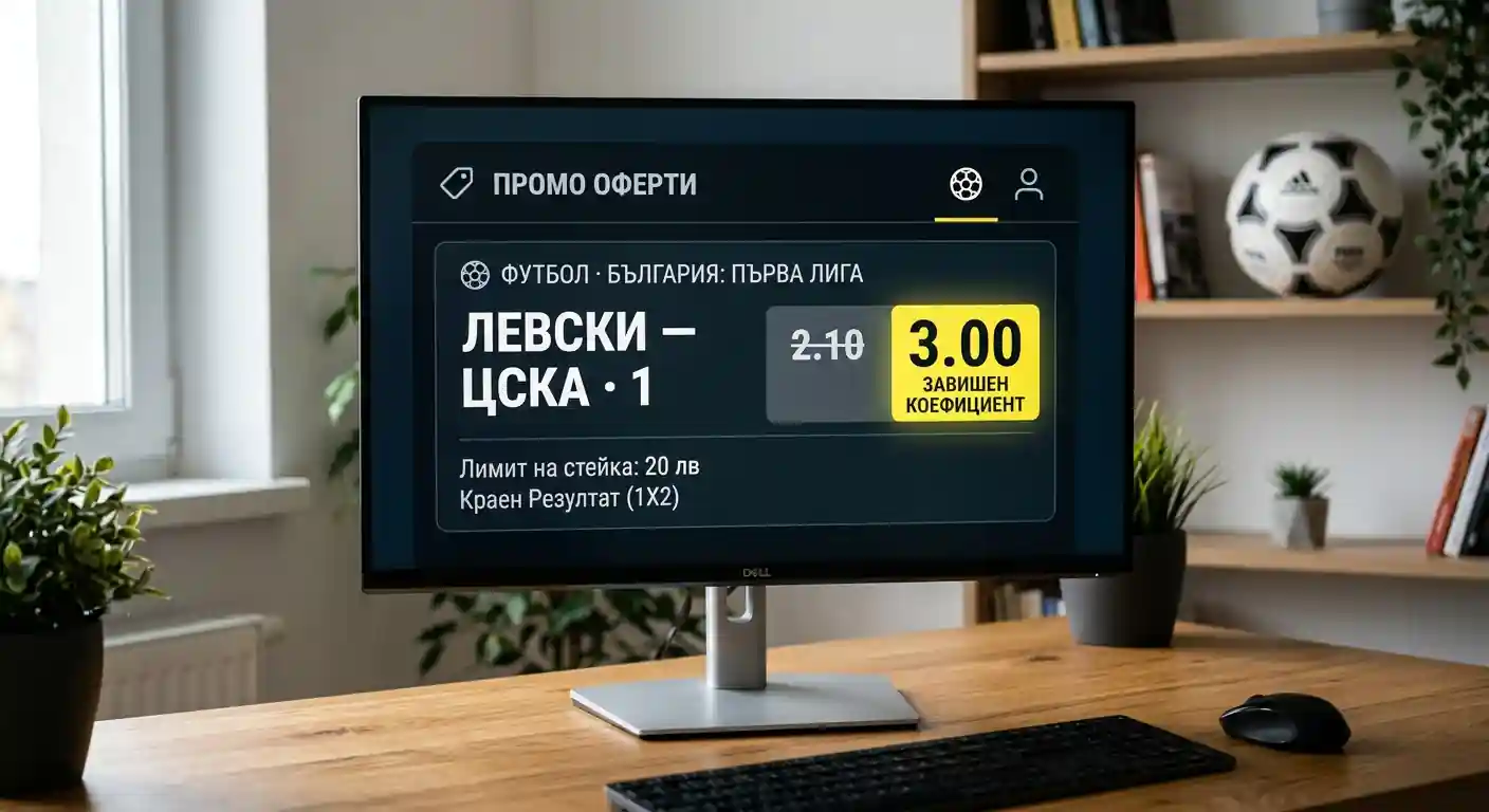 Завишен коефициент за конкретен футболен мач — специална оферта с лимит на стейка